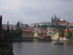 A view across the Vltava River to Prague Castle and St. Vitus Cathedral.