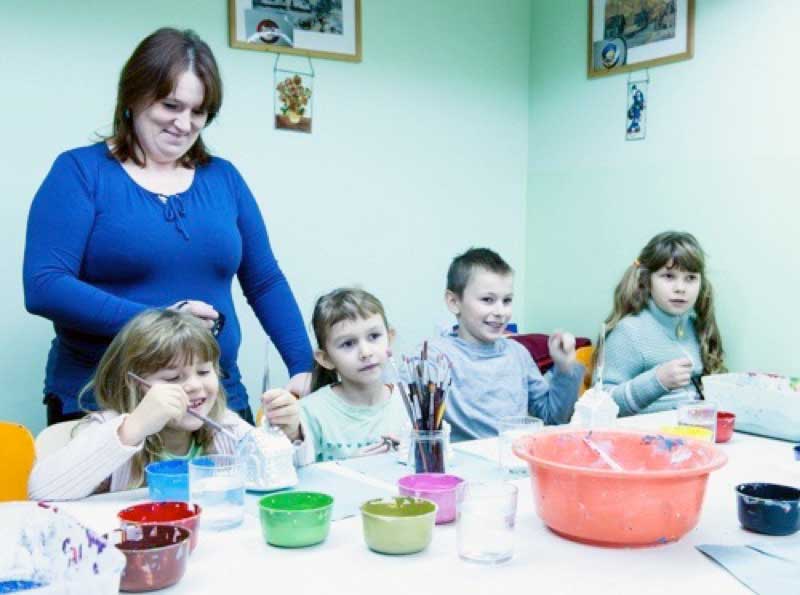Making crafts with kids in Poland. Photo credit: David W. Allen