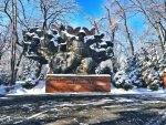 A snow-covered WWII monument in Almaty, Kazakhstan. Photo credit: Abdu Samadov