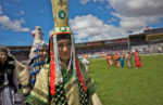 Parade of traditional national costumes at Naadam. Photo credit: Helge Pedersen.