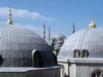 Domes in Istanbul, with the Blue Mosque in the distance.
