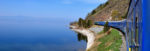The Golden Eagle train lumbering along Lake Baikal
