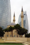 The Mosque of the Martyrs set against a backdrop of the Flame Towers. Photo credit: Jake Smith