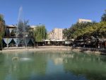 Cafes and mulberry trees surrounding Labi-Hauz Plaza in Bukhara