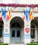 Sighisoara Town Hall with bougainvillea. Photo credit: David W. Allen