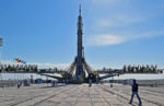 The Soyuz spacecraft towers at 162 feet, ready for takeoff in Baikonur, Kazakhstan. Photo credit: Douglas Grimes