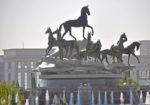 This Ashgabat monument of 10 Akhal-Teke horses reflected Turkmens’ love for their Silk Road horses, until it was mysteriously dismantled in 2014 (Turkmenistan). Photo credit: Russ Cmolik & Ellen Cmolik
