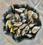 Enjoying fresh mussels in Saranda, Albania. Photo credit: Michel Behar