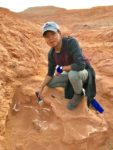 Uncovering fossils at the Flaming Cliffs. Photo credit: Michel Behar