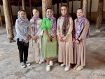 Local Uzbek girls in national headscarves