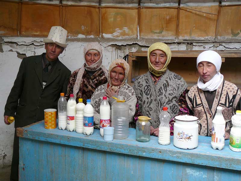 Milk merchants at the Murghab market. Photo credit: Jake Smith