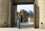 In front of the Mausoleum of Khoja Ahmed Yasavi in Turkistan. Photo credit: Igor Strebkov