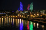Baku's electric Flame Towers at night (Azerbaijan). Photo credit: Ann Schneider.