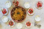 Uzbek plov with fresh salad.