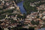 Tbilisi’s Old Town features houses sporting carved wooden balconies and sits beneath the Narikala Fortress on the hill above.
