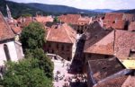 Aerial view of old town in Sighisoara, Romania