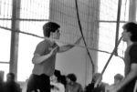 Douglas Grimes at the net of a 1987 volleyball match in the U.S.S.R. Photo credit: Douglas Grimes