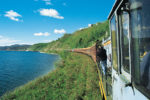 The Tsar's Gold private train winds its way around Lake Baikal, one of the most scenic legs of the Trans-Siberian route