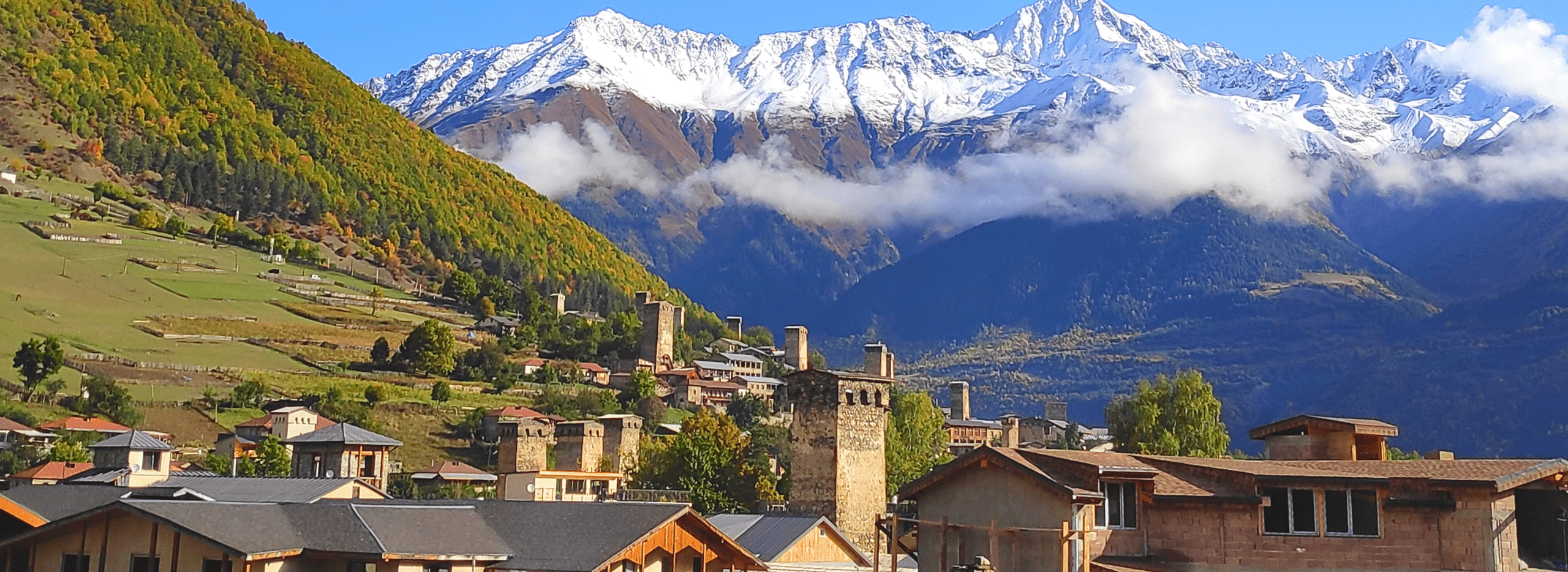 Svaneti, the village of Mestia in Georgia, featuring traditional Svan towers.